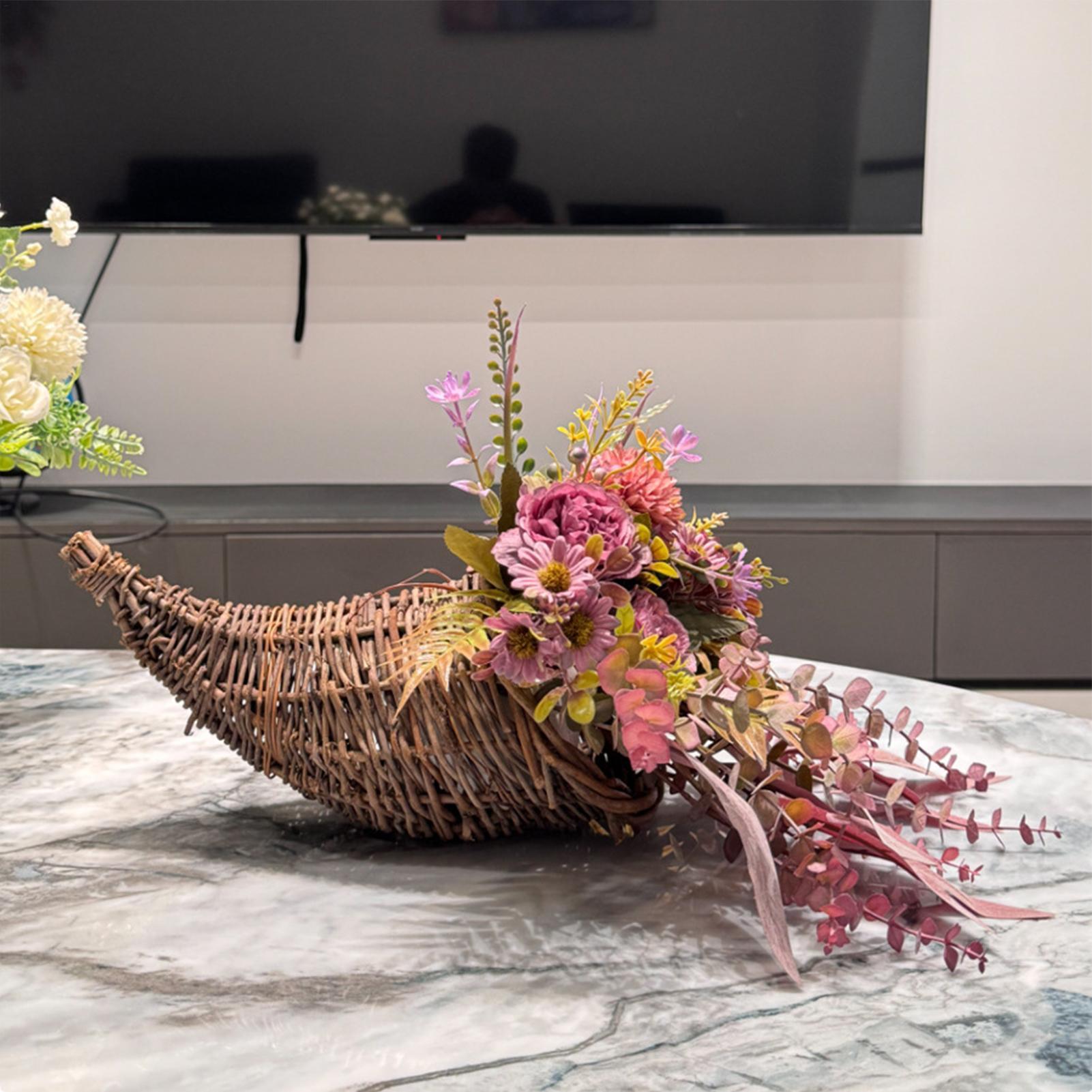 Basket Wreaths for Front Door Artificial Flowers for Outdoors with Ox Horn Basket Realistic Wreath for Spring Summer Fall Winter