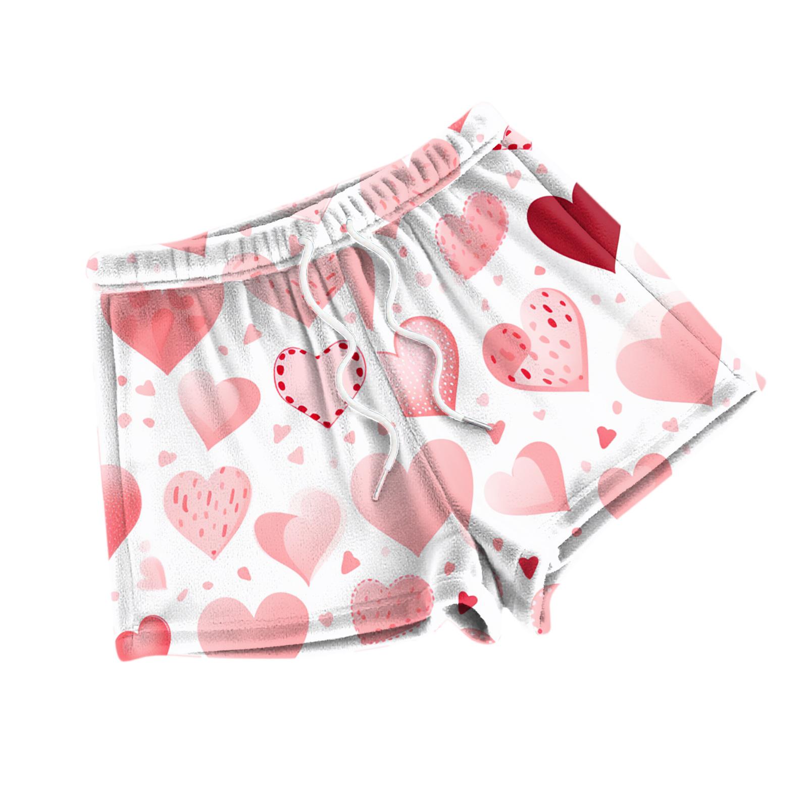 

Жіночі модні штани для сну на День Святого Валентина з принтом, повсякденні плюшеві шорти M рожевий