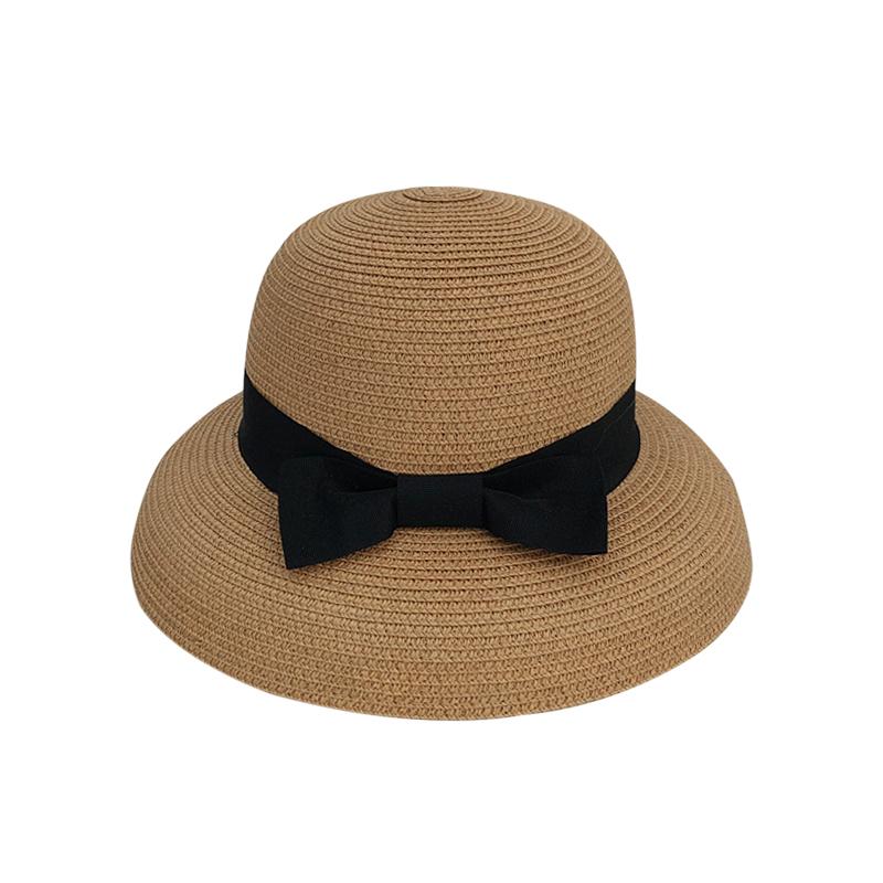 Straw hat women's summer sunshade sunscreen new French seaside vacation Hepburn style bow streamer sun hat