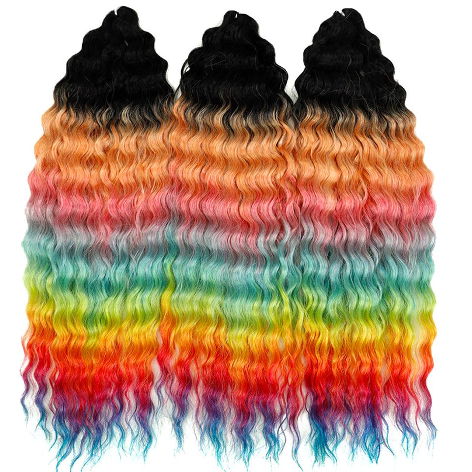FASHION IDOL Ariel Twist Crochet Hair Synthetic 22 Inch 3 PCS Water Wave Hair Extensions Ombre Rainbow Color Braid Curly Hair