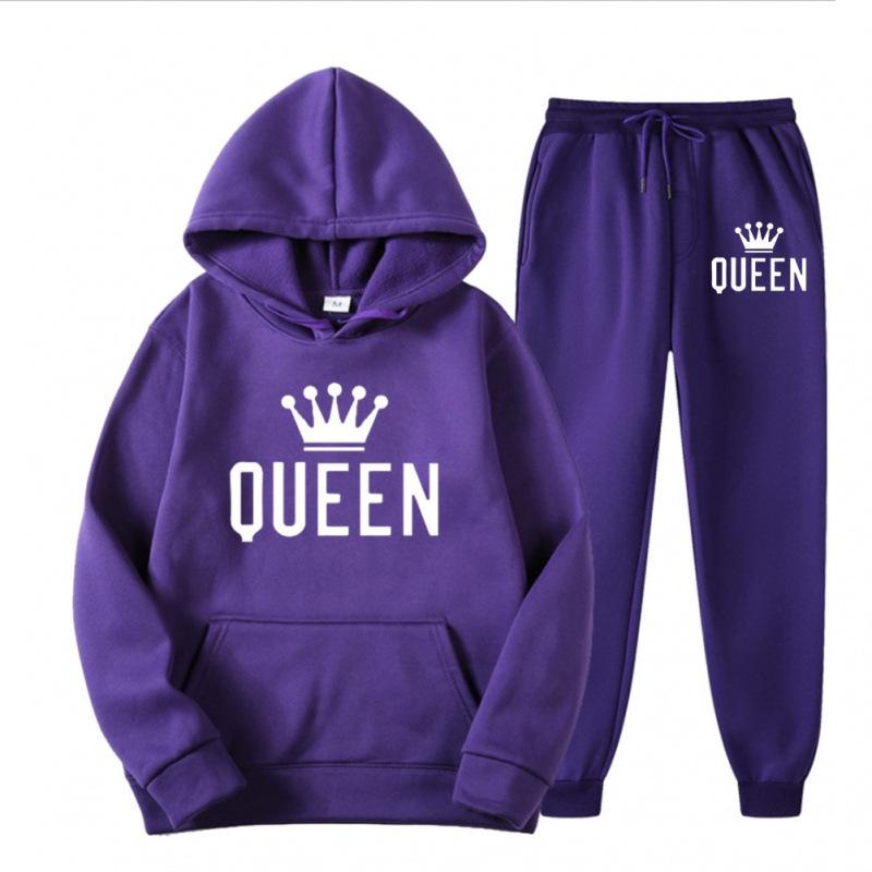 2025 Erkek Büyük Beden Polar Kapüşonlu Sweatshirt Seti - QUEEN Baskılı Moda Sonbahar/Kış İçin