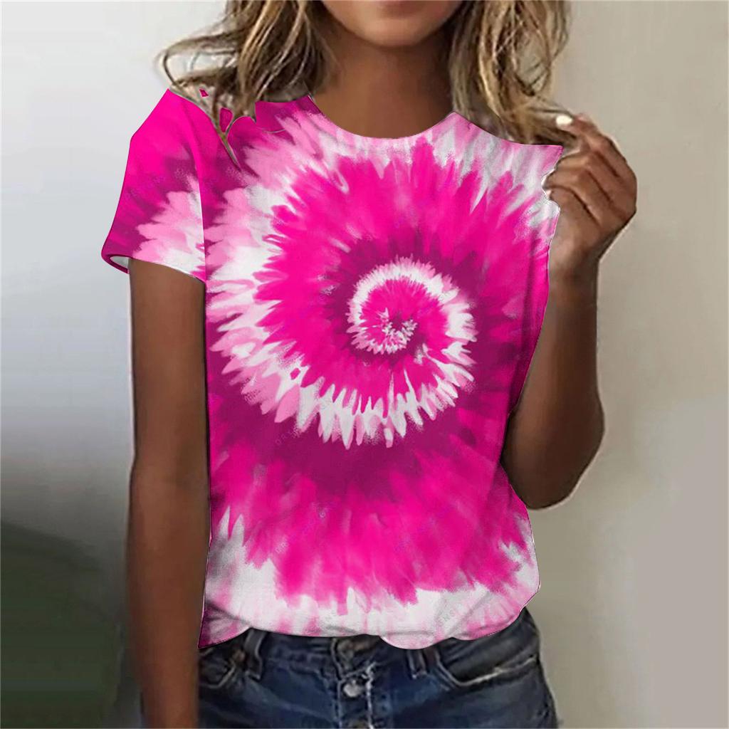 Summer Round Neck 3D Print Top Fashionable Casual Colorful Short Sleeved Women's T-shirts