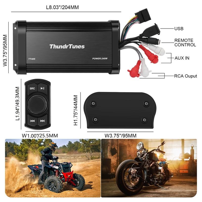 Bluetooth Marine Amplifier 60W x 4 Channel - Class D Full Range Powersport Amp - Switch Mount Remote, Easy Installation