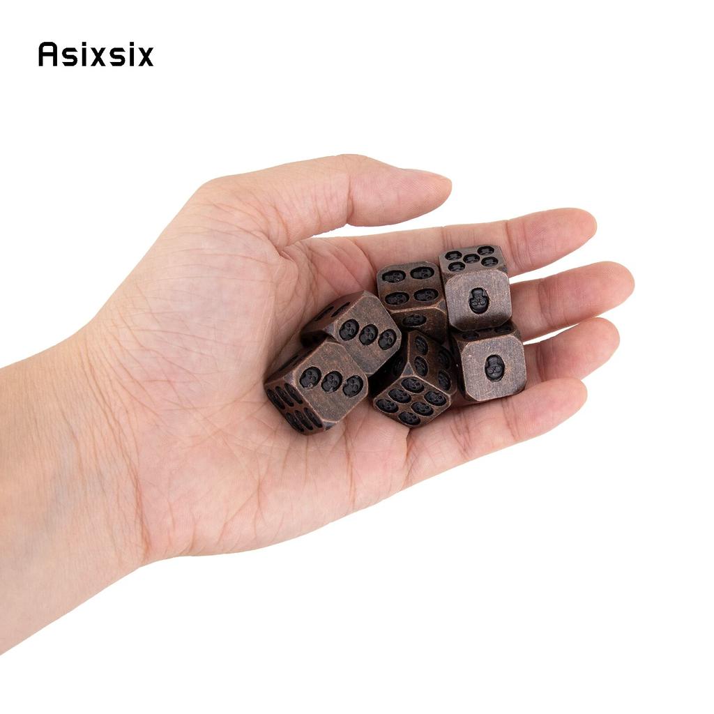 6 Stuks Koperen Schedel Metalen Dobbelstenen Massief Metaal Polyhedrale Dobbelstenen Set Geschikt voor Role-Playing RPG Bordspel Kaartspel