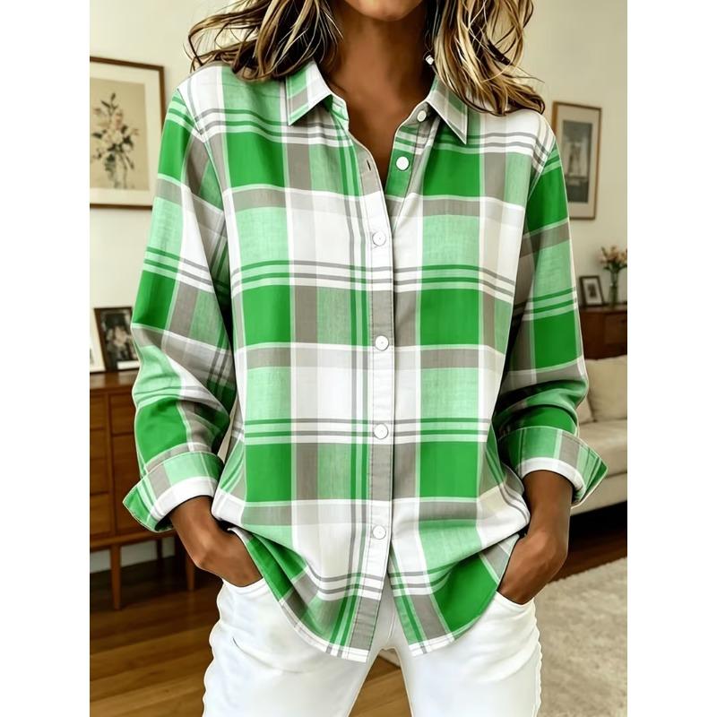Camicia da Donna Stampata a Maniche Lunghe Moda Revers Casual Quotidiana Top da Donna
