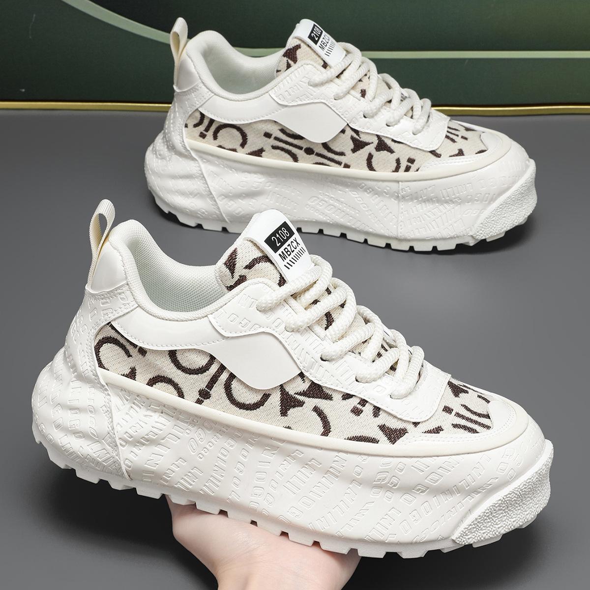 

Fashion 2025 spring new thick-soled heightening sports shoes fashionable breathable versatile sports and leisure shoes large size 39-48 44 белый