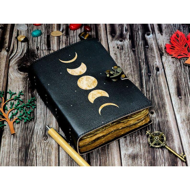 Sun and Moon Handmade Deckle Paper Journal for Men and Women7/5 Grimoire Spell Notebook for Traveling Sketchbook Poetry Book