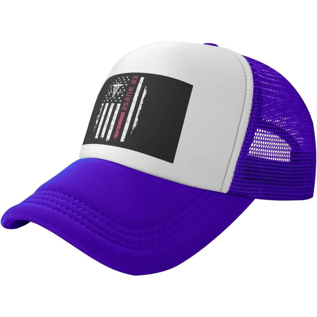ER Nurse American Flag Trucker Hat Breathable Mesh Snapback Cap Unisex Outdoor Sports