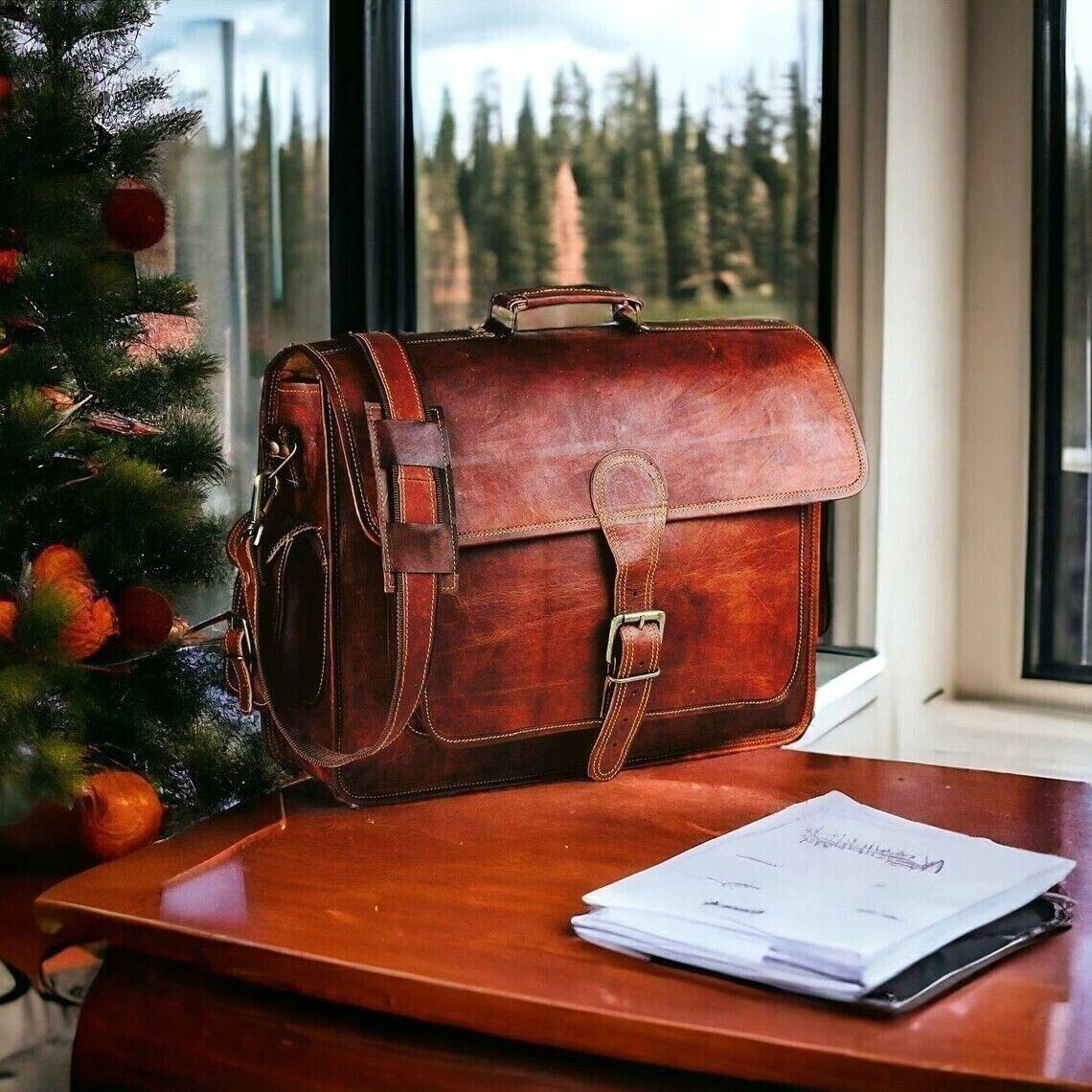 

Мужской итальянский кожаный винтажный портфель-мессенджер для ноутбука 18 x 14 x 6 in