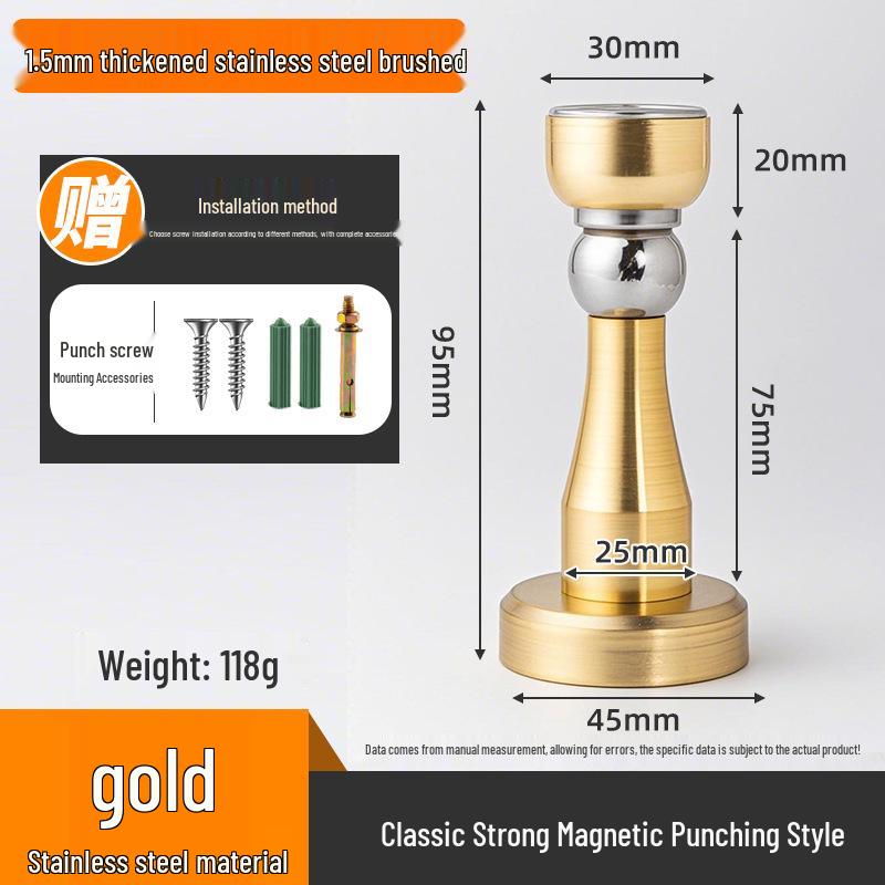 Magnetic Stainless Steel Door Stopper - Anti-Collision Wall Mount, No-Drilling, Strong Magnet for Indoor Use.