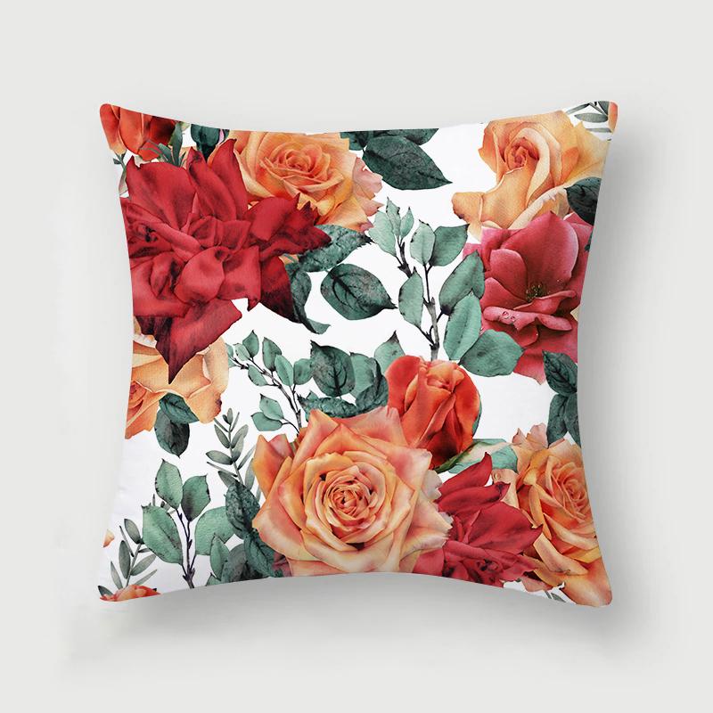 Rose Collection Floral Print Pattern Cushion Cover Home Living Room Sofa Decoration Square Polyester Pillow 45X45Cm