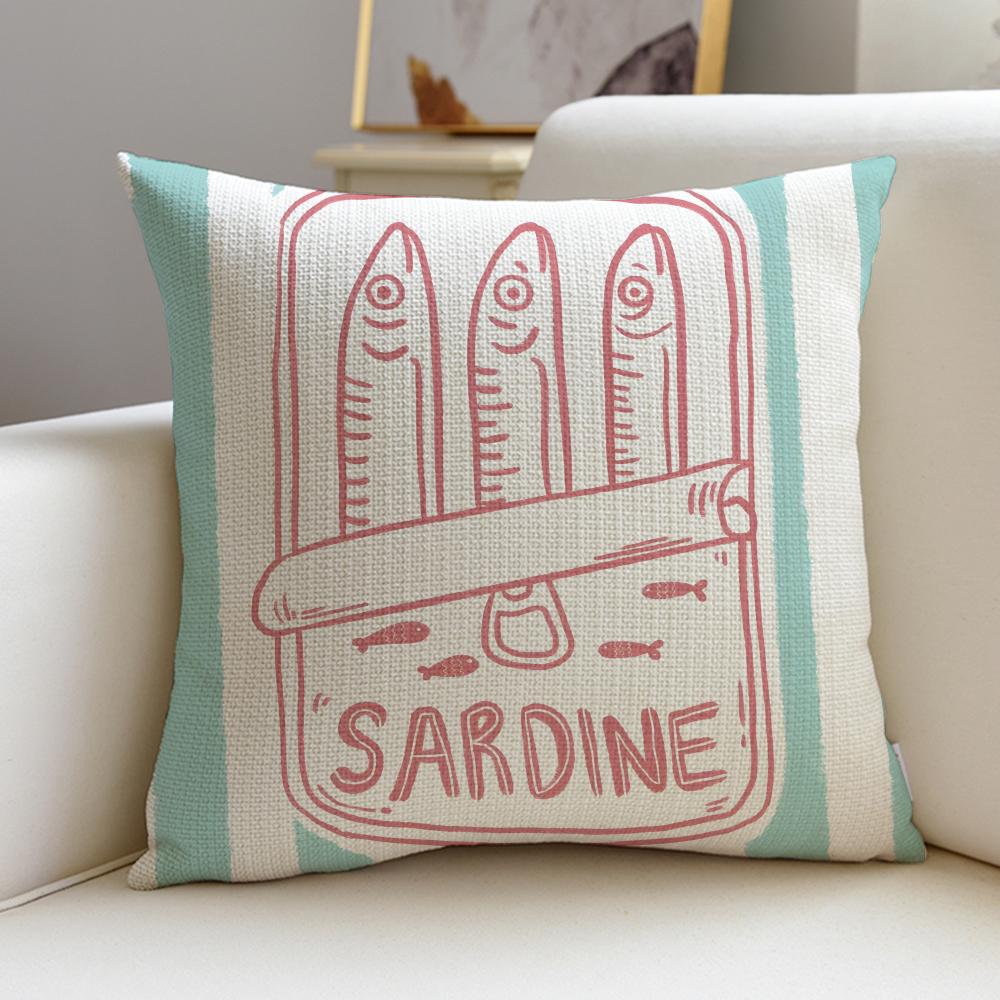 Retro SSardine CanS Cushion Cover Breathable and skinfriendly linen pillowcase square removable and washable cushion