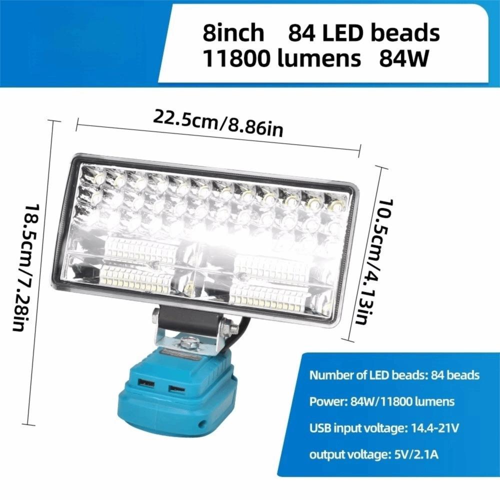 2 USB Charger LED Work Light 4/8 Inch Adjustable Levels Flashlight Night Lighting for Makita 18V Lithium Battery