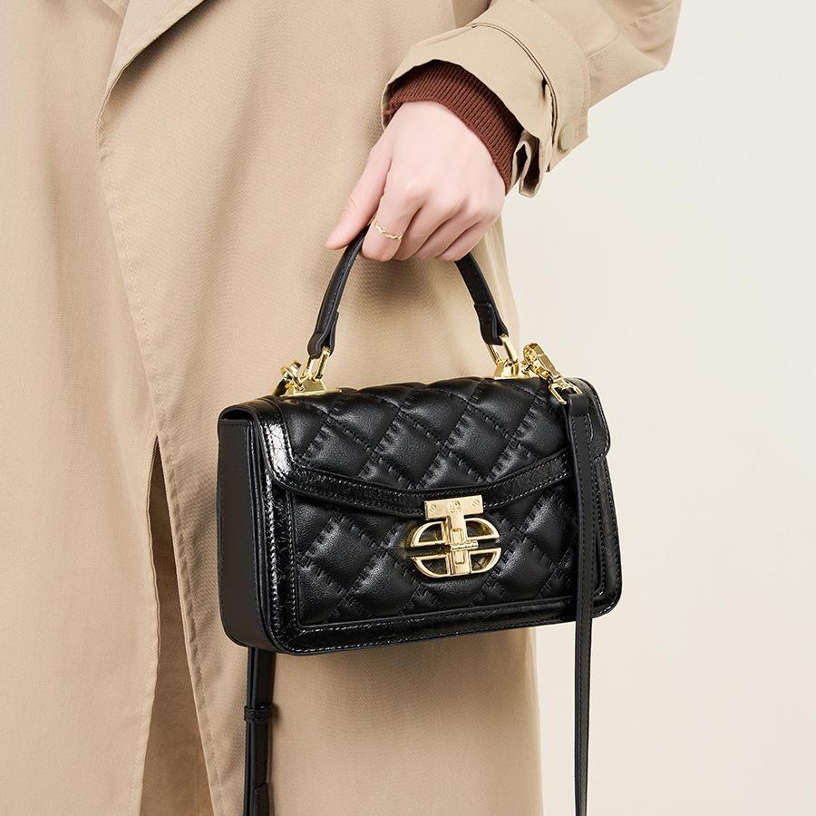 

Женская сумка через плечо из коровьей кожи в стиле ретро, ​​сумка с ромбовидной сеткой, новая кожаная универсальная сумка через плечо чёрный