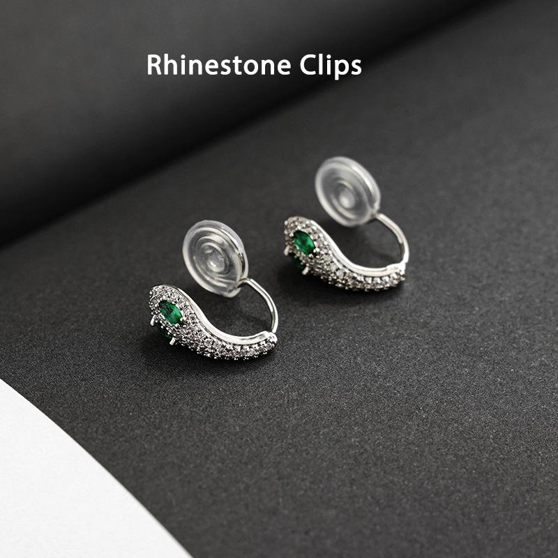 Trendy Exquisite Silver Cubic Zirconia Snake Mosquito Coil Clip Earrings Luxury Personality Non Piercedfor Women Fashion Jewelry