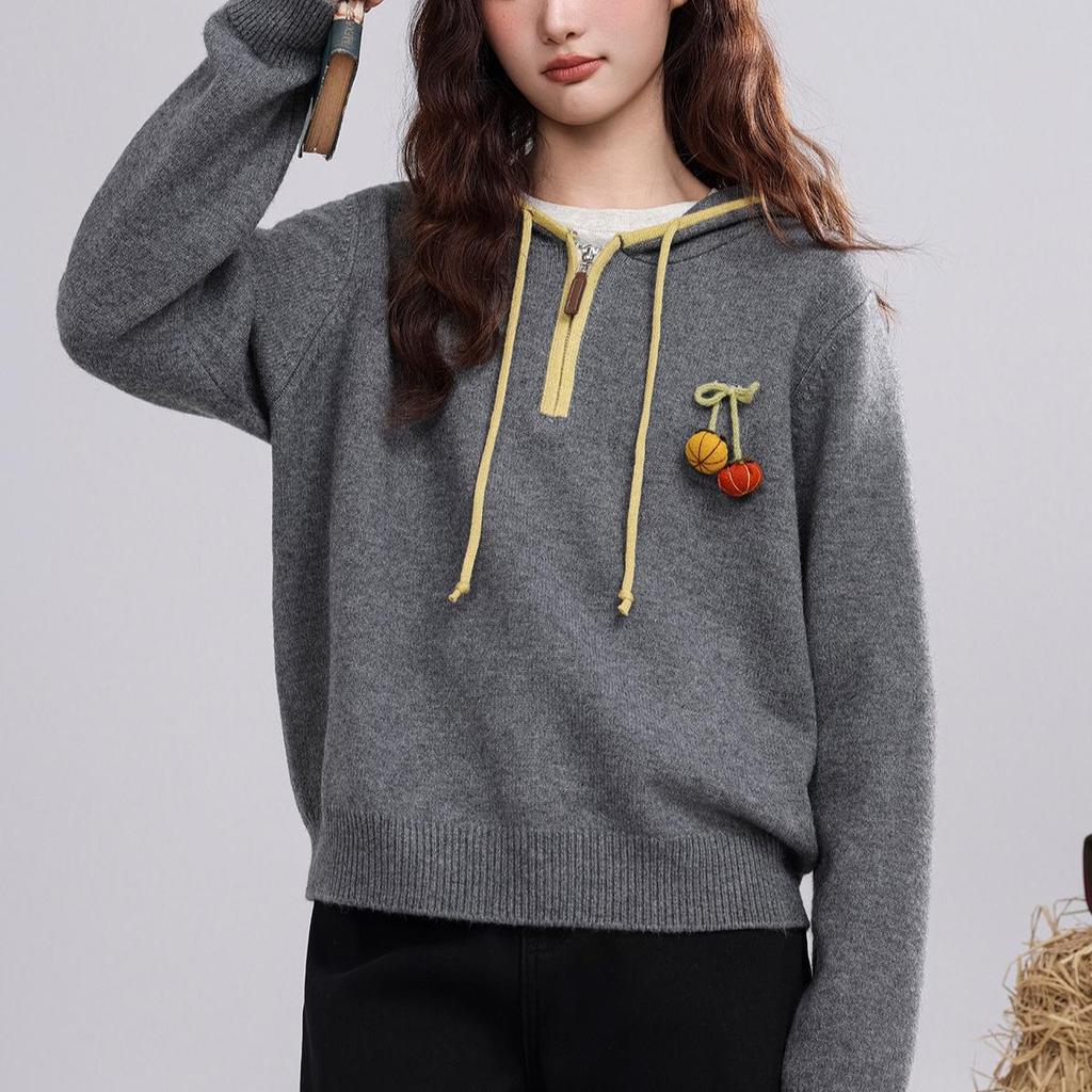 Women's Half-Zip Red Christmas Sweater - Simple & Loose Fit (2026 Winter Collection)