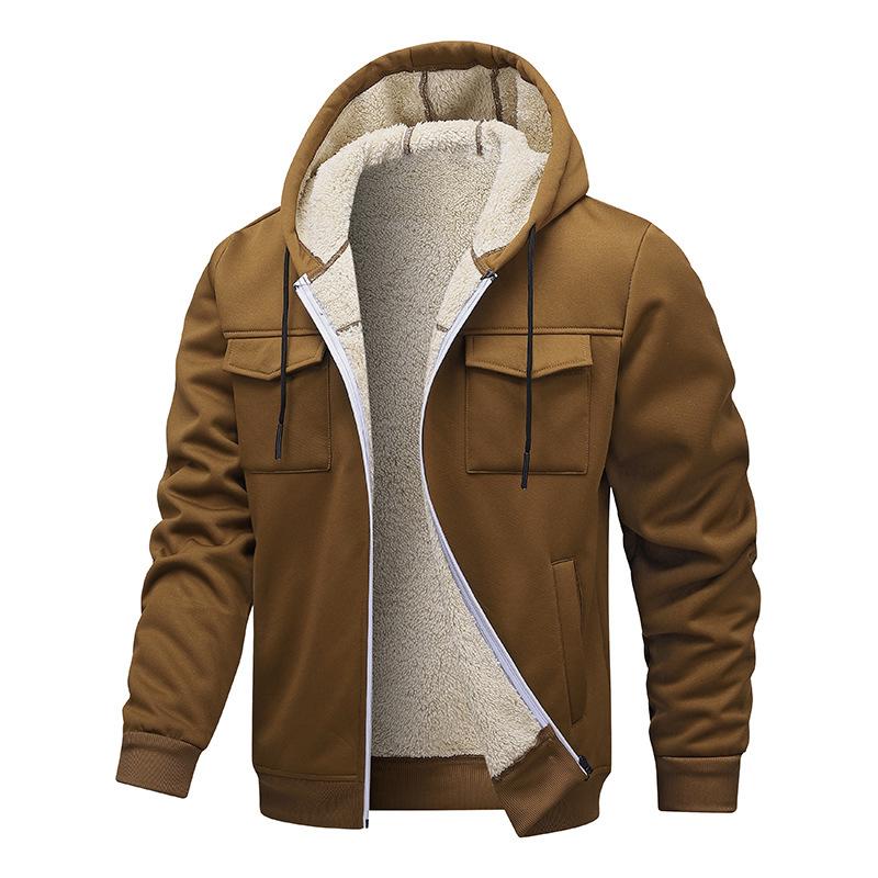 Men's European Size Lambswool Hooded Sweatshirt & Cardigan Workwear Set - Thick, Warm Jacket for Autumn/Winter.