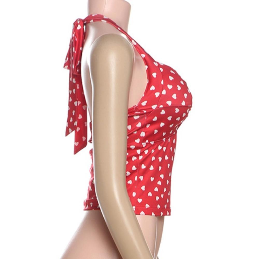 Love Heart Halter Vest Top Korean Style Women Camisole Sweet Sleeveless Crop Top Streetwear