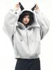 Damen Baggy Kapuzenpullover Niet-Spleißmantel Reißverschluss Strickjacke Jacke Harajuku Kleidung Herbst Winter