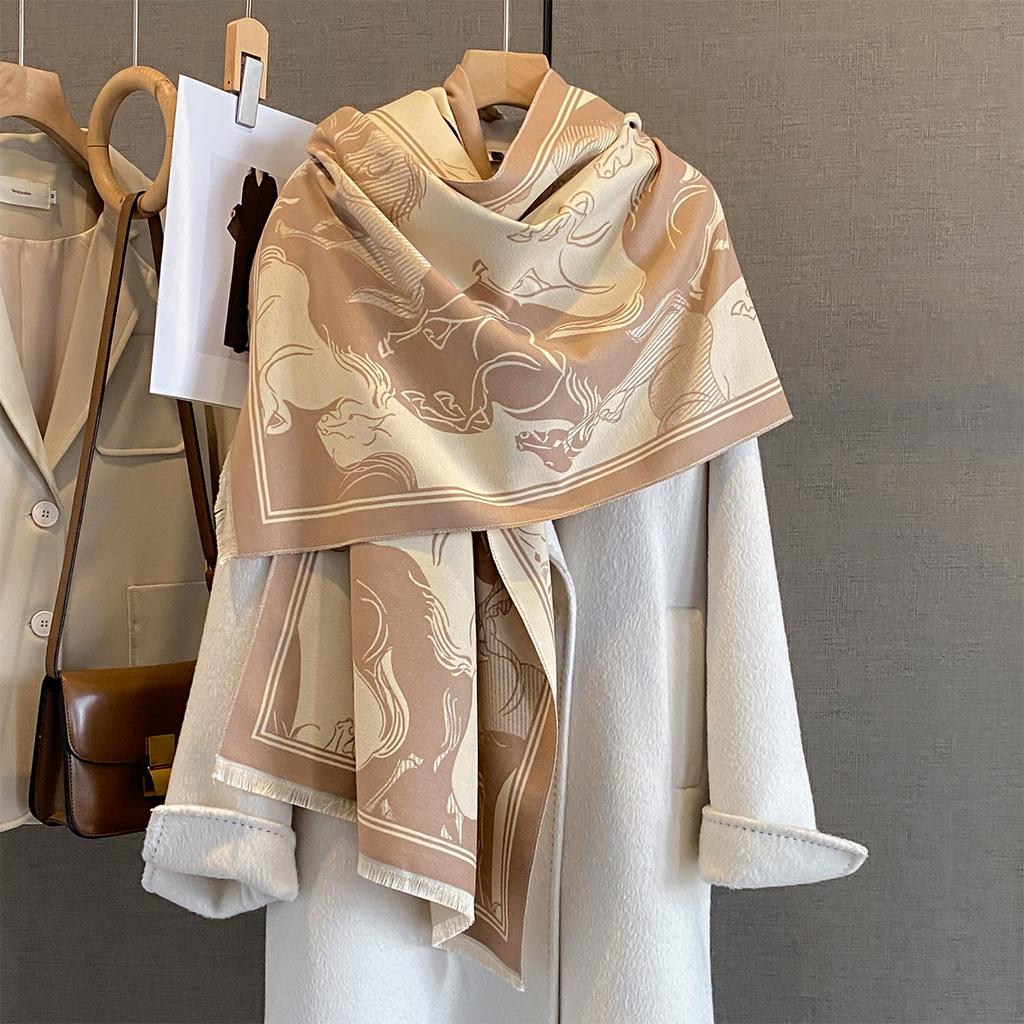 Horse Print Shawl Autumn Winter Scarf Luxury Design Scarves for Women Men Cashmere Thick Warm Wrap Bufanda Poncho Echarpe Stoles