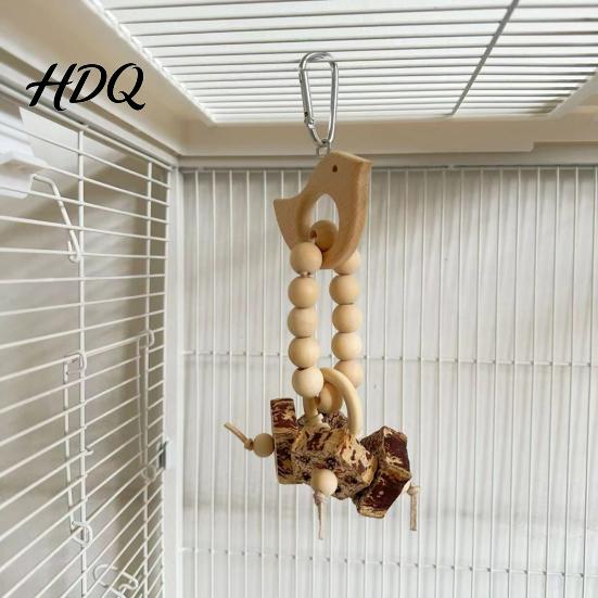 Carambola Bird Toy Wooden Blocks Parrot Toy Chew with Beads Rattan Balls or No Paint Dried Star Fruits Cage Accessory for Small Medium Parrots