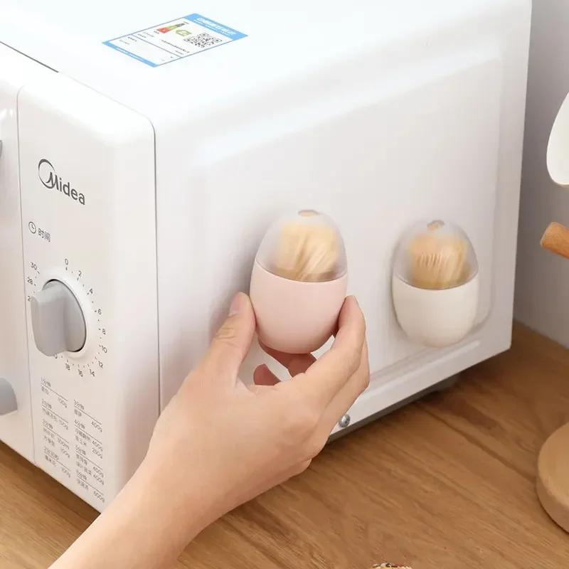Egg Magnet Toothpick Box Kitchen Restaurant Toothpick Storage Container Nordic Portable Toothpick Jar Refrigerator Sticker Decor