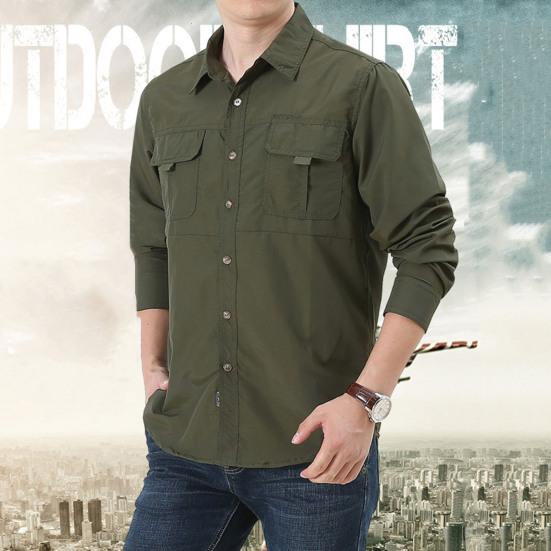 Outdoor Shirt Long Sleeve Pure Color Soft Wear-resistant Men Shirt Climbing Clothes