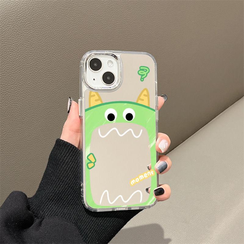 Mirror green big mouth monster is suitable for iPhone17promax mobile phone case 16/15 Apple 13 all-inclusive explosion 14