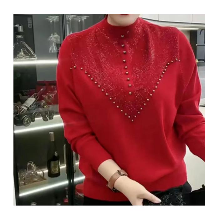 2023 Trendy Loose Long-Sleeve Women's Top with Half-High Collar