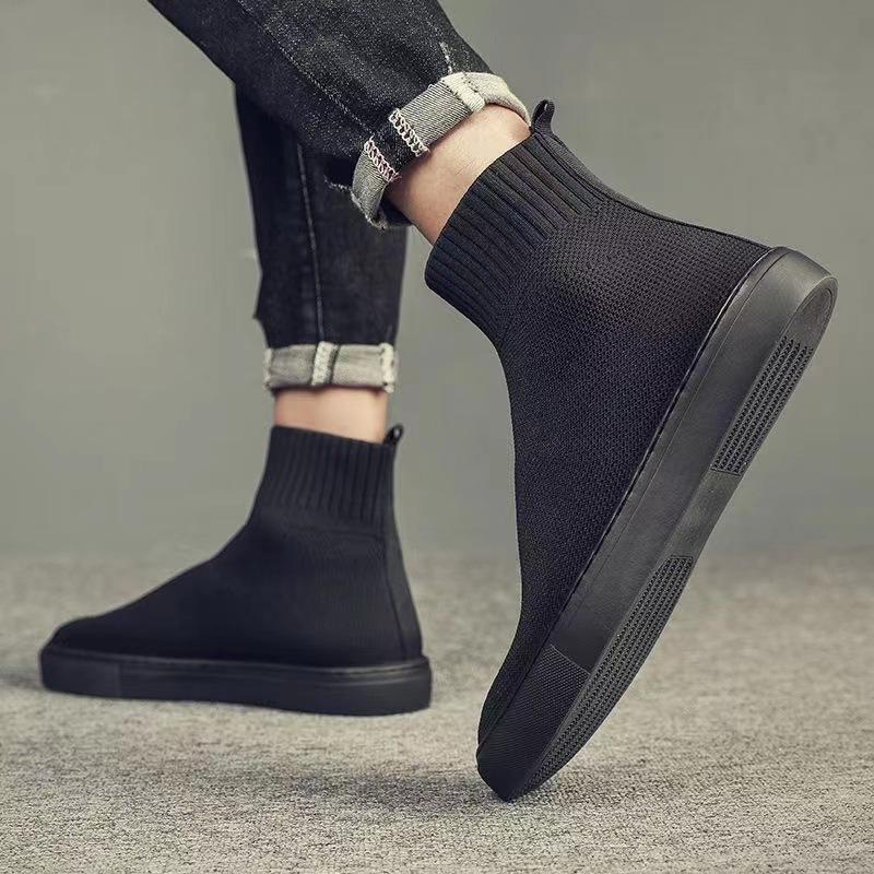 Elastic socks shoes men's mid-top high-top spring and summer fashion fly-woven socks shoes men's shoes trendy shoes men's casual Korean version board