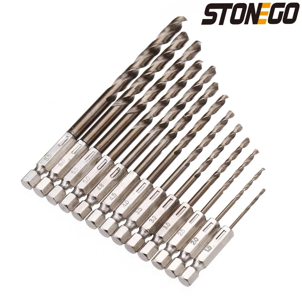13PCS Cobalt HSS-Co M35 Twist Drill Bit Set 1.5-6.5mm Hex Shank High Precision Cutting Tools for Wood Metal