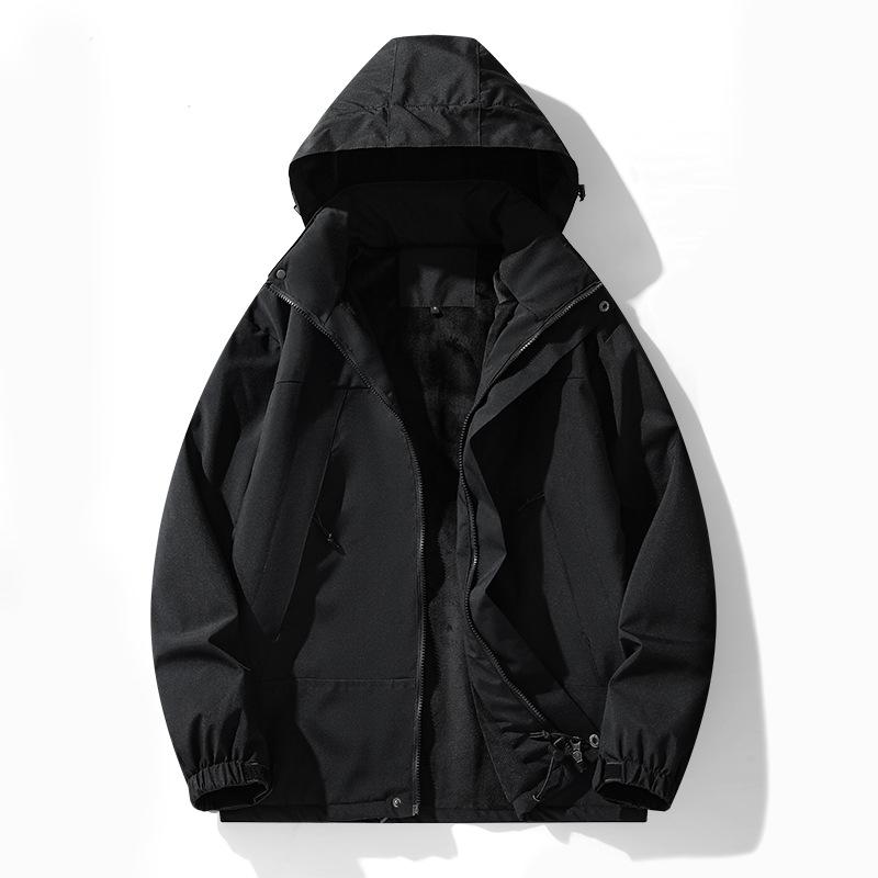 

Мужская осенне-зимняя теплая спортивная куртка на флисовой подкладке, повседневная куртка с капюшоном, ветрозащитная водонепроницаемая мужская куртка, рабочая куртка с несколькими карманами M чёрный