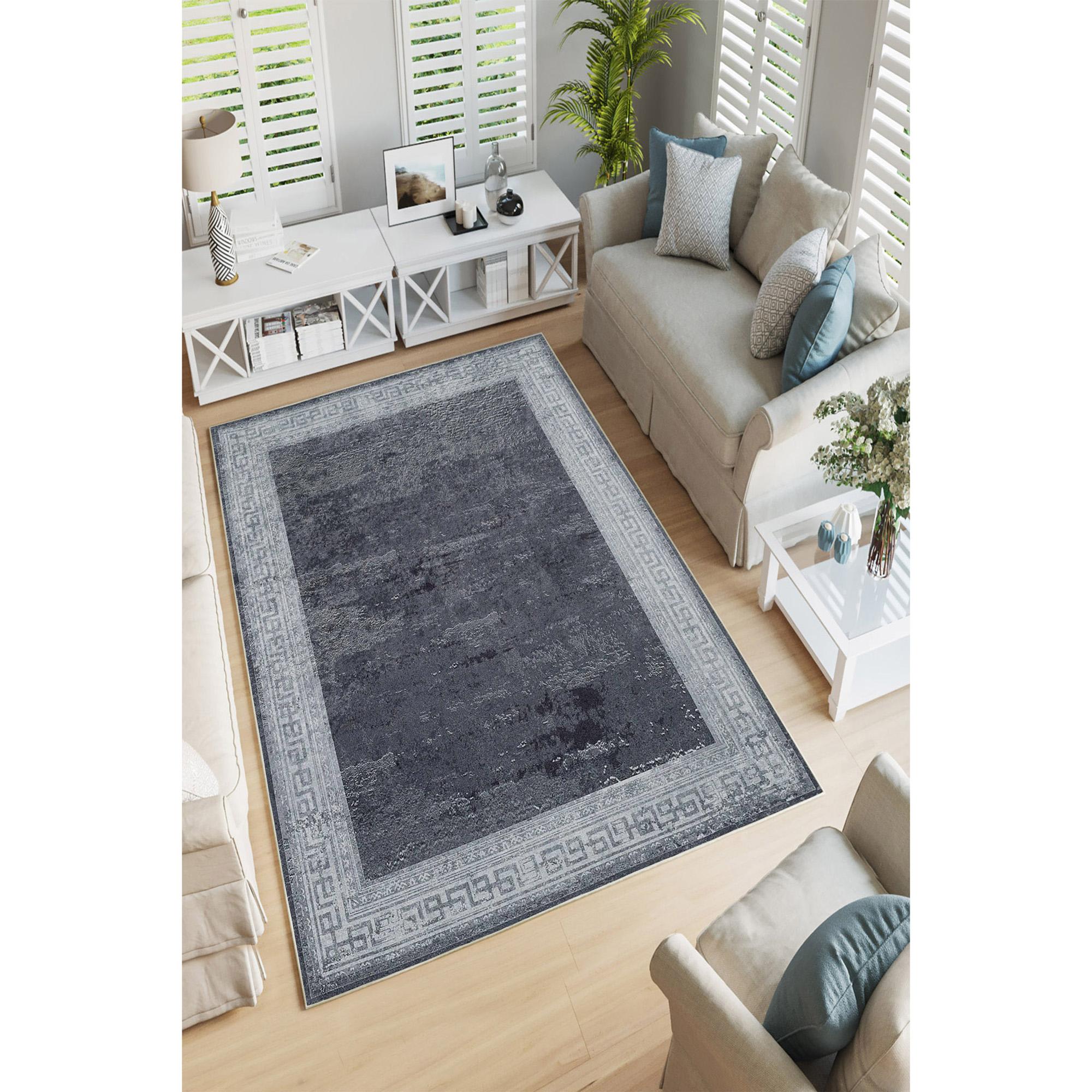 

Декоративный нескользящий базовый винтажный ковер с бордюром для гостиной, особый дизайн, тонкий, моющийся ковер 40 x 60 cm синий