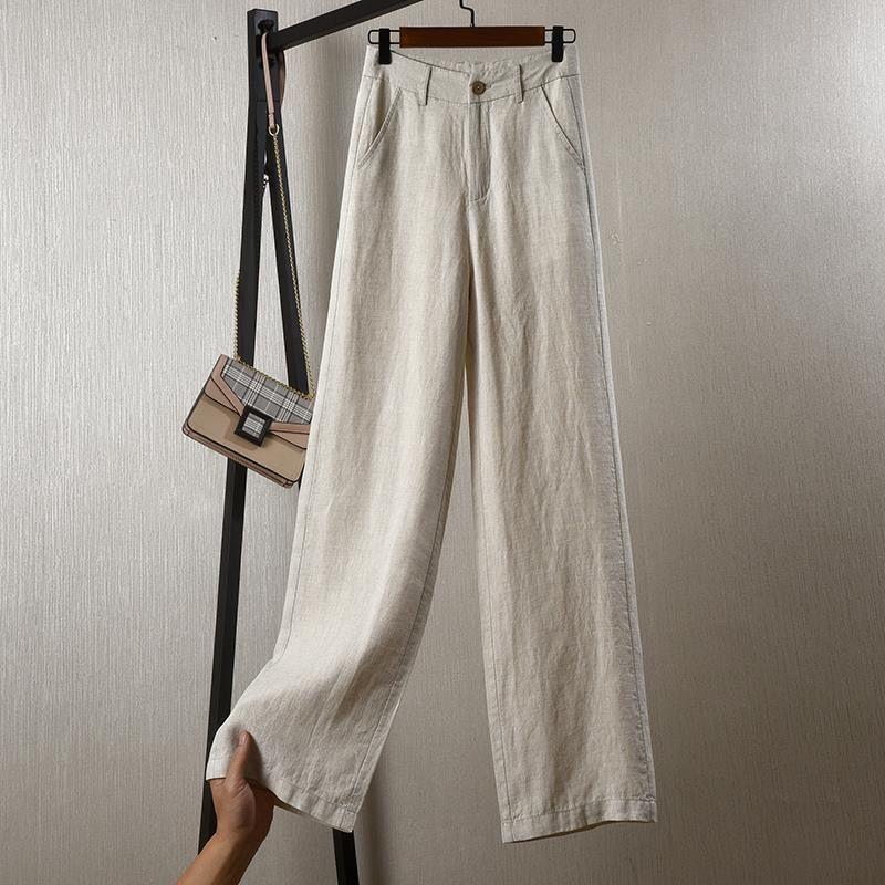 

Women s Summer High-Waist Cotton Linen Pants - Thin, Loose, Narrow Straight Leg, New Style 2026 S (85-100 jin) слоновая кость