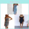 Vestido de Mezclilla con Encaje en V sin Mangas para Uso Casual de Verano
