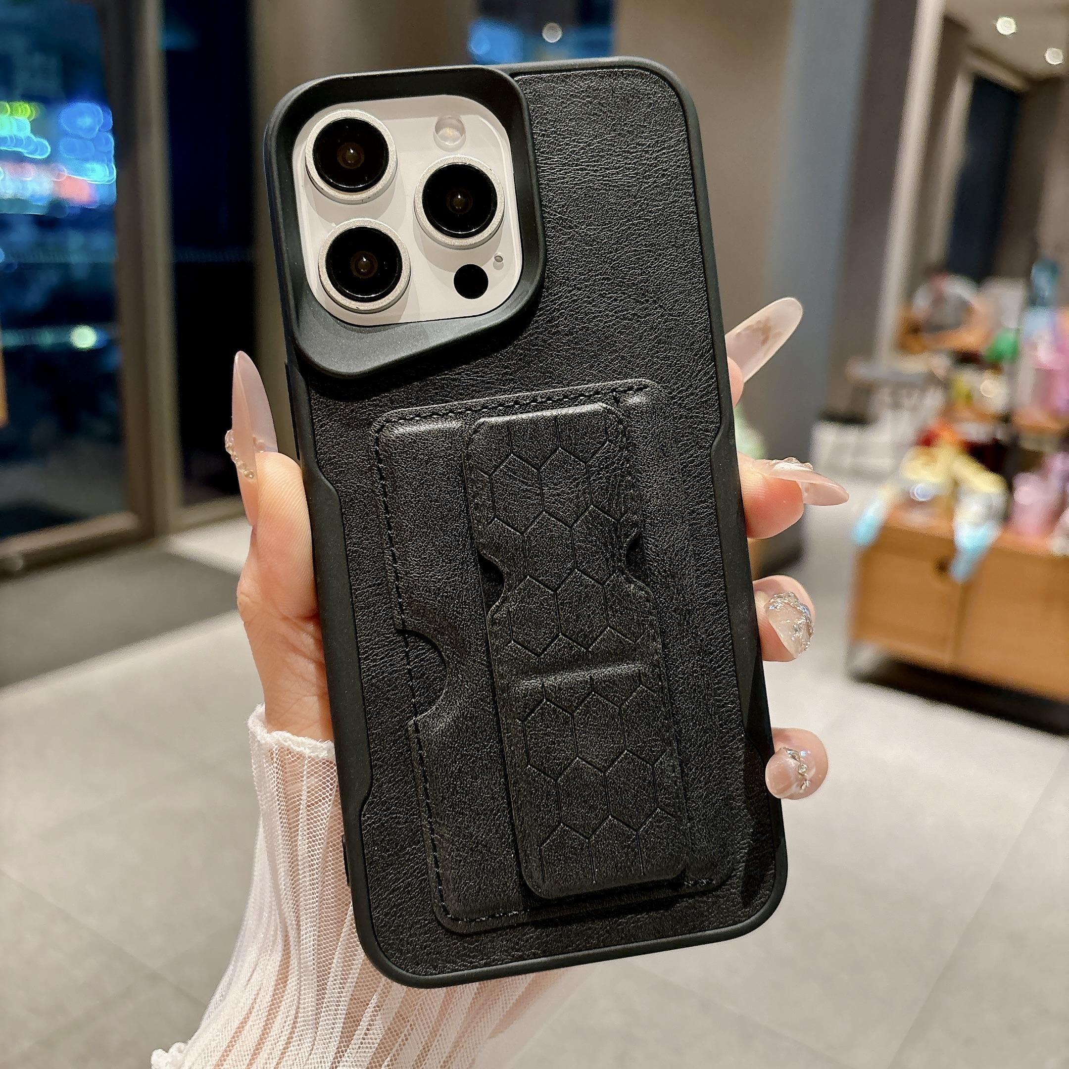 

Matte Leather Texture Card Holder Stand Case For iPhone 17 16 15 14 13 12 11 Pro Max Wallet Protection Anti-Scratch Back Cover iPhone 11 чорний