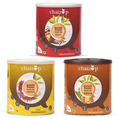 Chaizup Premium 1 Min Instant Sortiertes Tee-Paket - 500G Dosen (Packung mit 3)|Masala, Ingwer & Safran Aromen|Ca.. 108 Portionen|1500 Gramm