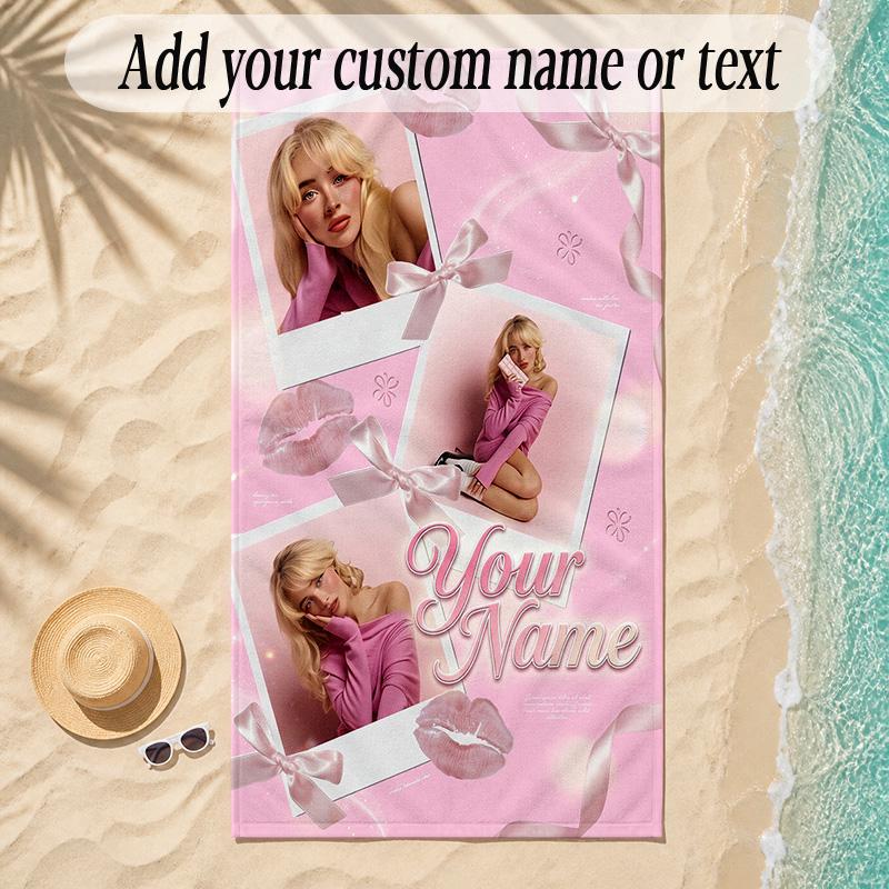 Beach TowelSabrina Carpenter Custom Name Text Personalized Soft Towel for Beach Pool Indoor Home Decor Gift