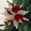 Fleurs de Poinsettia en Tissu à Paillettes de Noël 11 Pouces Grandes Artificielles à Paillettes Ornements d'Arbre de Noël pour Mariage Fête de Fin d'Année