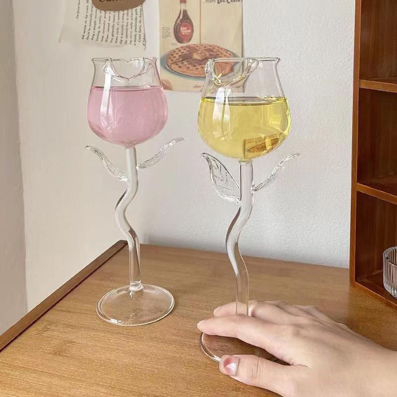 Rose-Shaped Red Wine Glasses Rose Shape Wine Glass With Colored Rose Leaves 150/