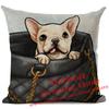 Federa per Cuscino in Lino Stampata Bulldog Francese Divertente Decorazione per la Casa Federa per Cuscino Decorazione Soggiorno Cuscini Decorativi 45X45Cm