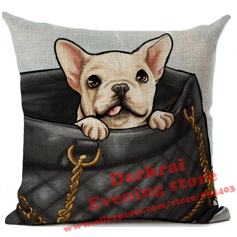 Federa per Cuscino in Lino Stampata Bulldog Francese Divertente Decorazione per la Casa Federa per Cuscino Decorazione Soggiorno Cuscini Decorativi 45X45Cm