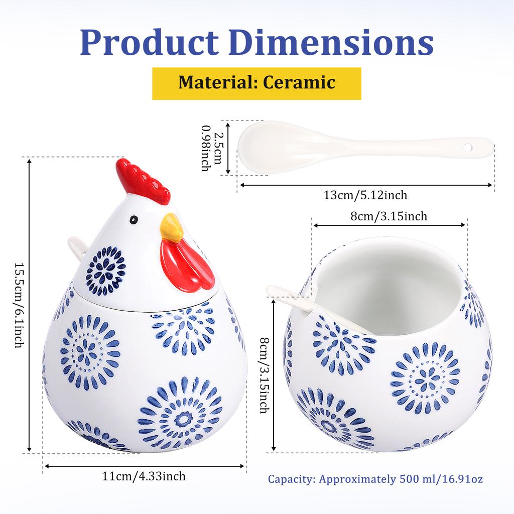 17Oz Creative Rooster Ceramic Spice Jars Household Chicken Shape Ceramic Kitchen Canisters Moisture-Proof with Lid Kitchen Tool