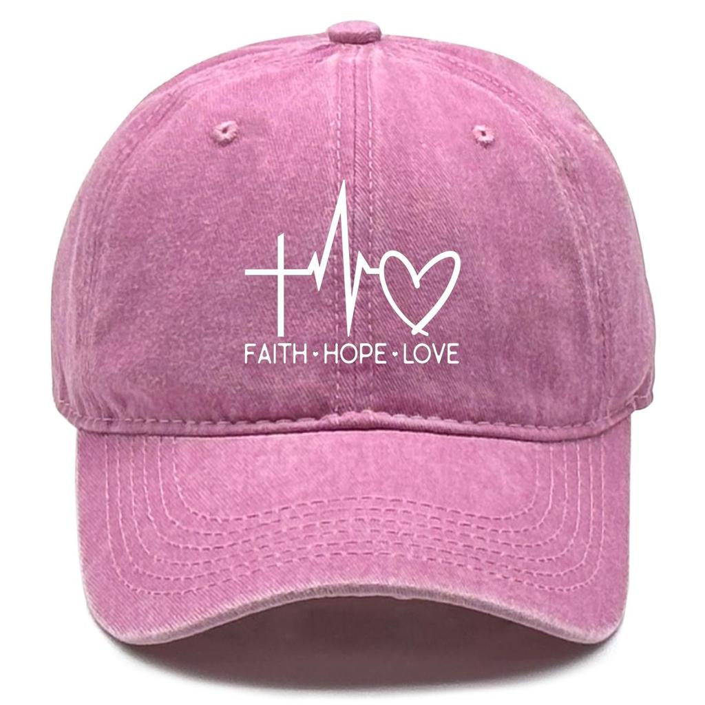 FAITH HOPE LOVE" Print Adjustable Baseball Cap, Cross Heartbeat Heart Dad Hat Solid Color Sporting Distressed Summer Snapback Baseball Hat