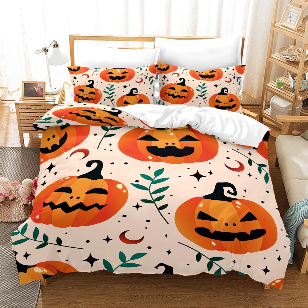 Halloween - Stil Digital bedrucktes Bettbezug-Set - Polyester - Schlafzimmerdeko - 1 Bettbezug + 2 Kissenbezüge (kein Kissenkern)