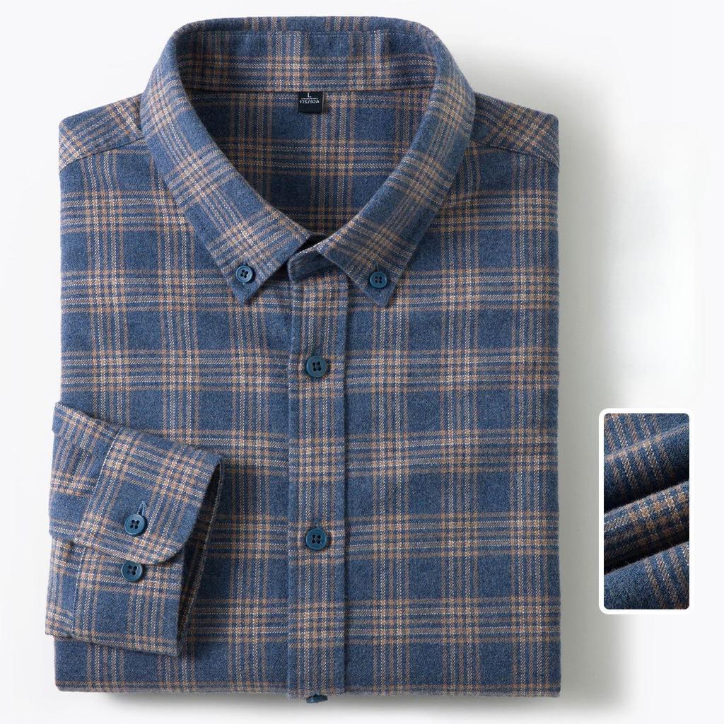 New In Shirt Plaid 100%cotton Brushed Long Sleeve Shirts for Men Slim Fit Casual Tops Hight Quality Designer Vintage Clothes