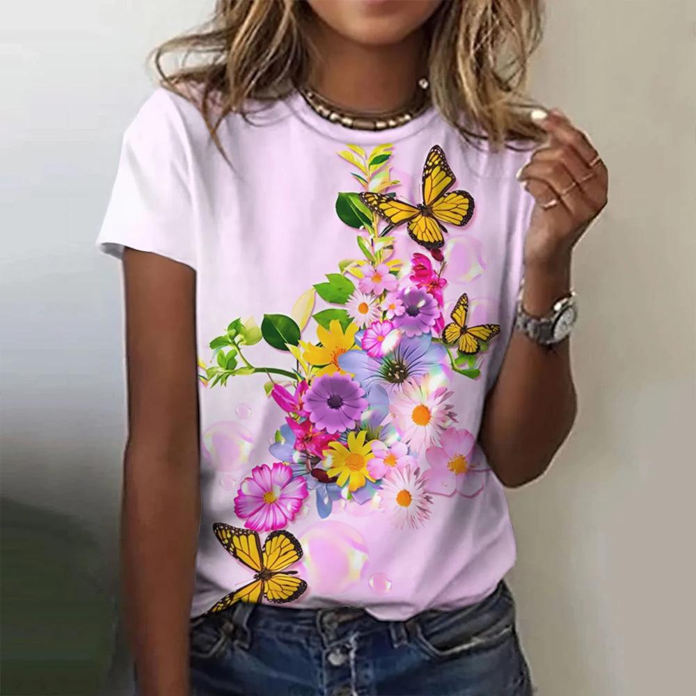 Top Women's Harajuku Short Sleeve 3D T-shirt Women's Butterfly Printed T-shirt