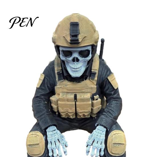 PLA Resin Soldier Model Skeleton Hero Shelf Sitter Ornament, 3D Printed Figurine, Tactical Gear Display Stand Gothic Warrior Sitting Statue