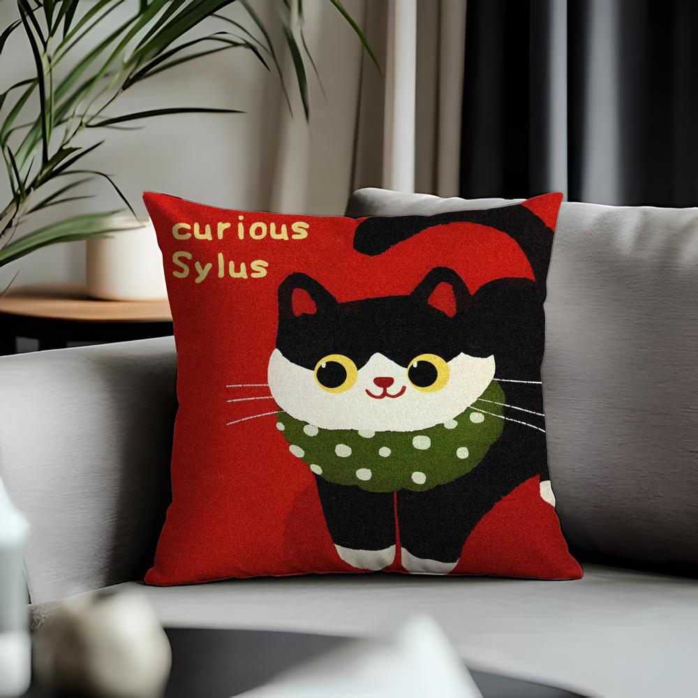 Viral CCartoon Catied Cushion Cover Antidustmite Pillowcase Invisible Zipper Silky Short Plush Sofa Cushion Cover