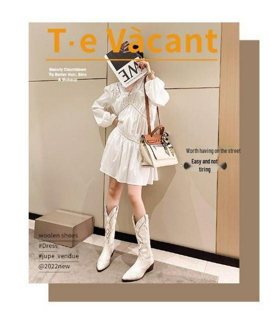 Damen Überknie-Cowboystiefel mit spitzer Zehenpartie in Übergröße - 2025 Herbst/Winter Klobiger Absatz Western-Stil